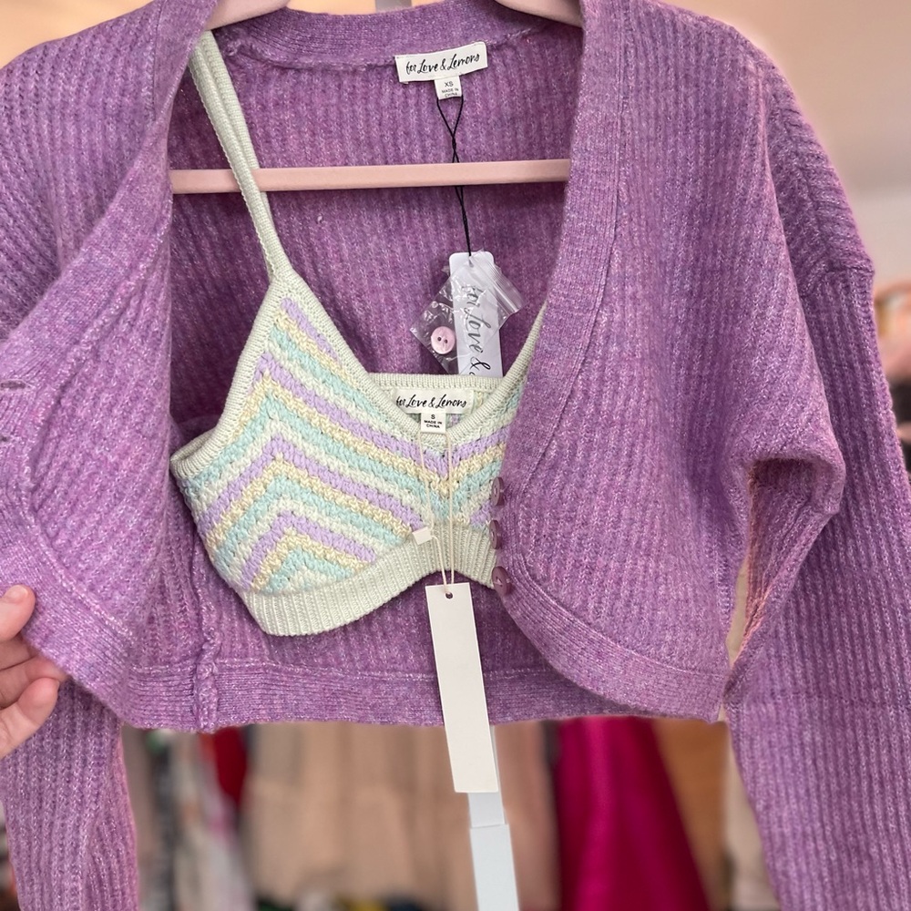 For Love & Lemons Purple Cardigan with Chevron Top - Picture 2 of 5